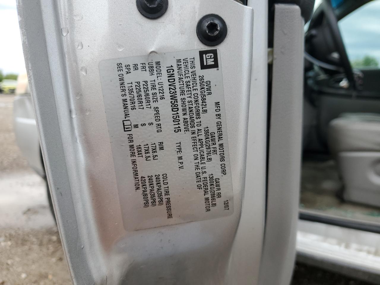 1GNDV23W58D150115 2008 Chevrolet Uplander Ls