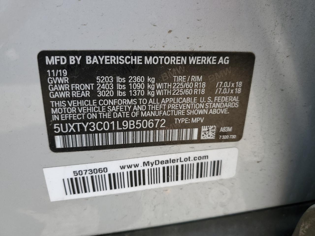 5UXTY3C01L9B50672 2020 BMW X3 Sdrive30I