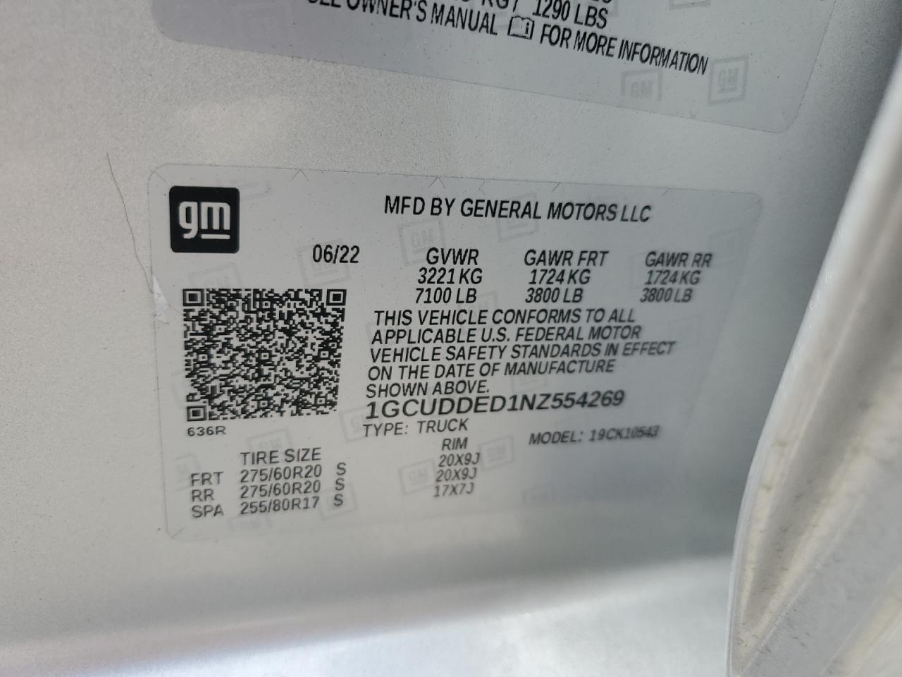 1GCUDDED1NZ554269 2022 Chevrolet Silverado K1500 Lt