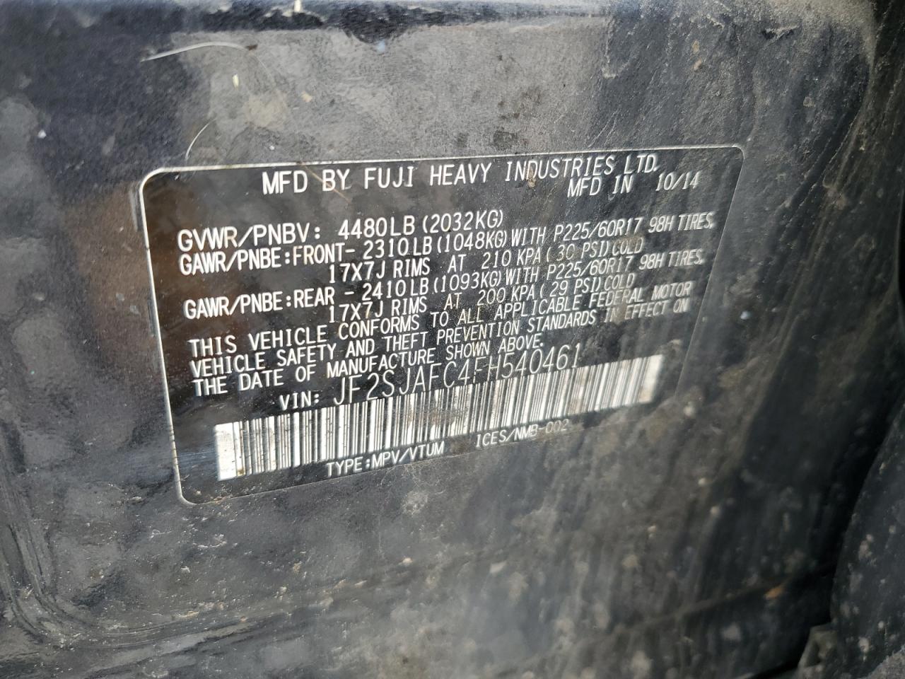 JF2SJAFC4FH540461 2015 Subaru Forester 2.5I Premium