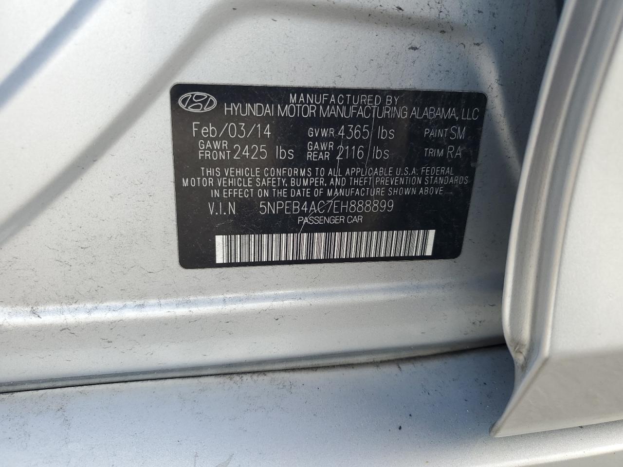 5NPEB4AC7EH888899 2014 Hyundai Sonata Gls