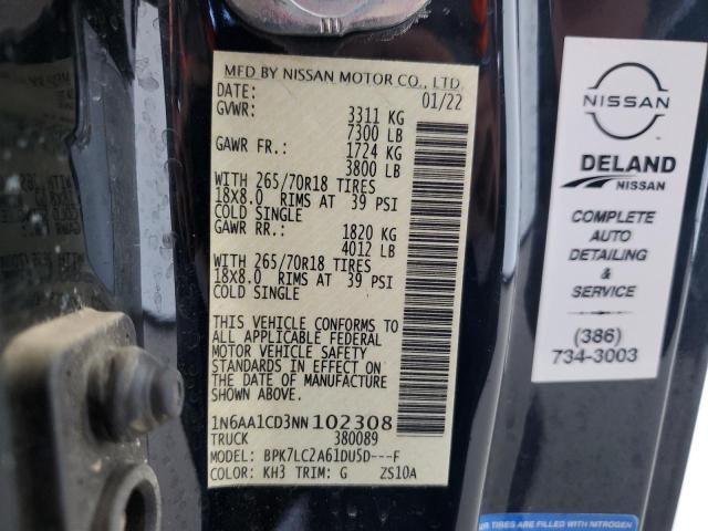 2022 Nissan Titan Sv VIN: 1N6AA1CD3NN102308 Lot: 60507554