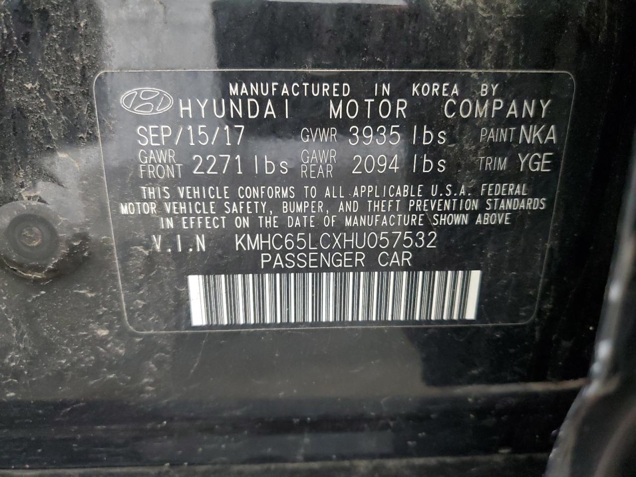 KMHC65LCXHU057532 2017 Hyundai Ioniq Blue