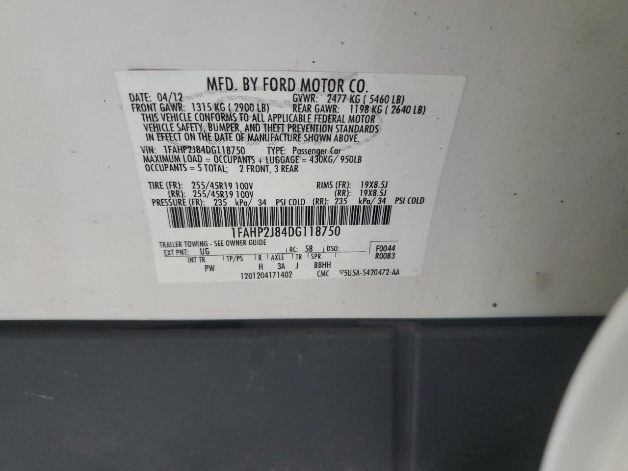 1FAHP2J84DG118750 2013 Ford Taurus Limited