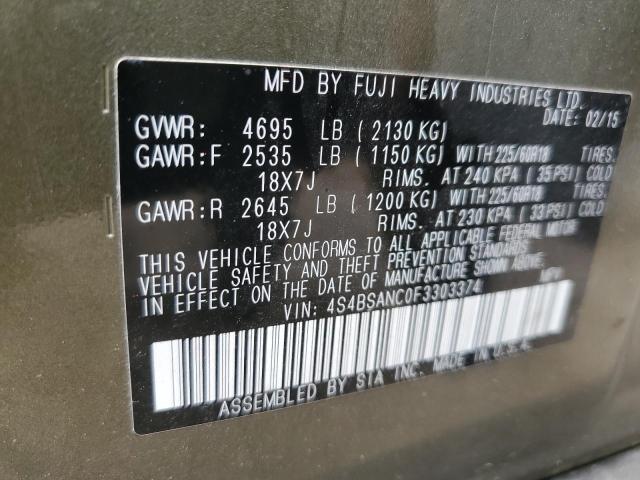 2015 Subaru Outback 2.5I Limited VIN: 4S4BSANC0F3303374 Lot: 59106554