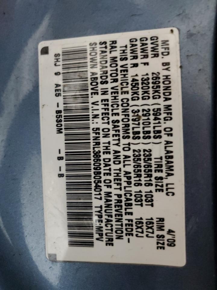 5FNRL38609B054017 2009 Honda Odyssey Exl