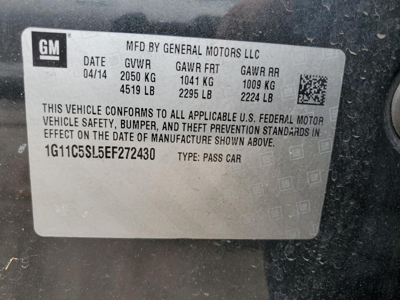 1G11C5SL5EF272430 2014 Chevrolet Malibu 1Lt