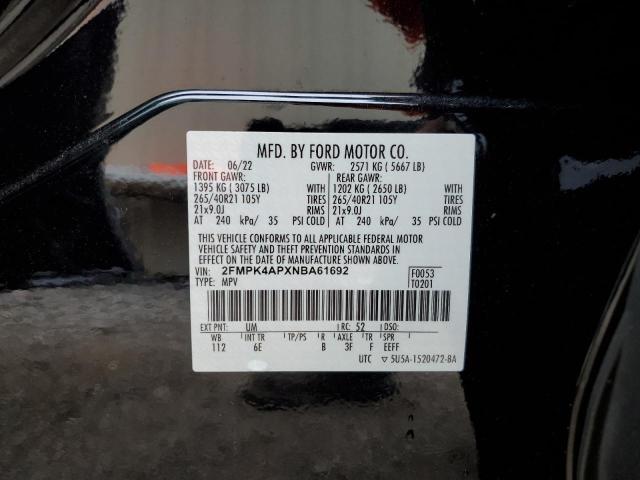 2022 Ford Edge St VIN: 2FMPK4APXNBA61692 Lot: 59487434