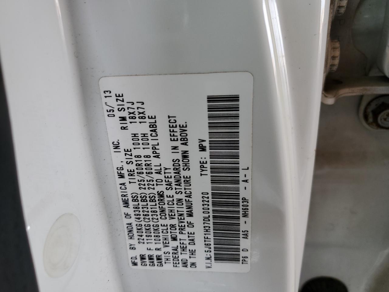 5J6TF1H37DL003220 2013 Honda Crosstour Ex