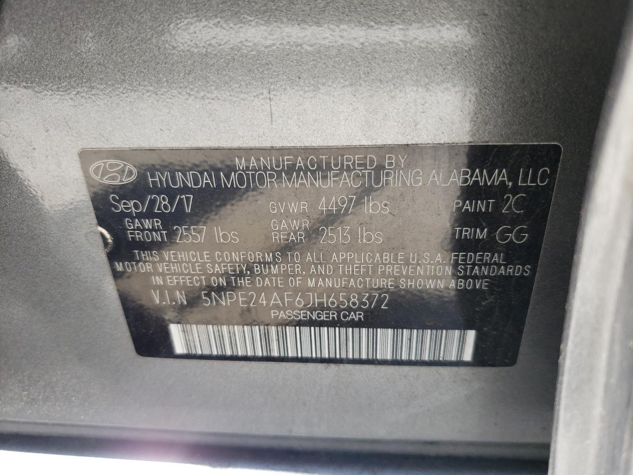 5NPE24AF6JH658372 2018 Hyundai Sonata Se