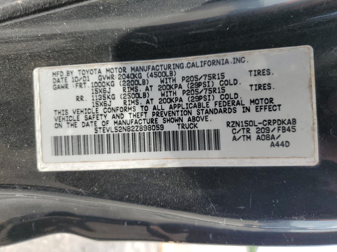 5TEVL52N82Z898059 2002 Toyota Tacoma Xtracab