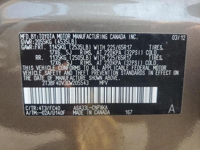 2012 Toyota Rav4 VIN: 2T3BF4DV3CW205543 Lot: 60066314