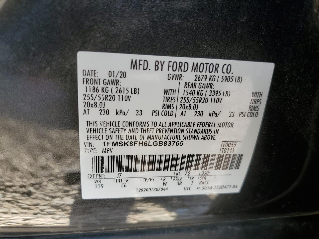 1FMSK8FH6LGB83765 2020 Ford Explorer Limited