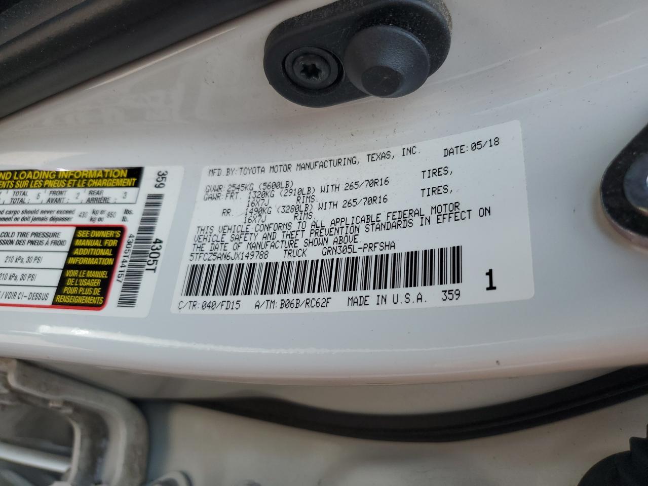 5TFCZ5AN6JX149788 2018 Toyota Tacoma Double Cab