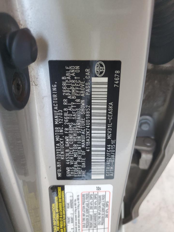 4T1BA32K74U018852 2004 Toyota Camry Se