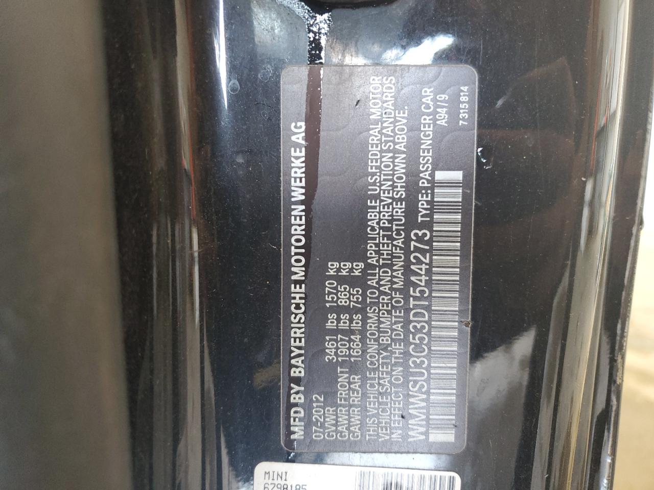 WMWSU3C53DT544273 2013 Mini Cooper