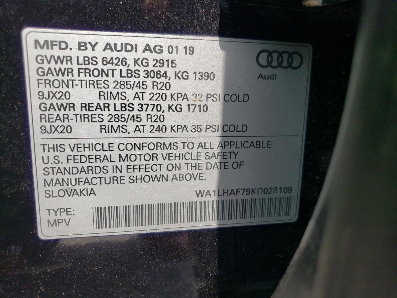 WA1LHAF79KD028109 2019 Audi Q7 Premium Plus