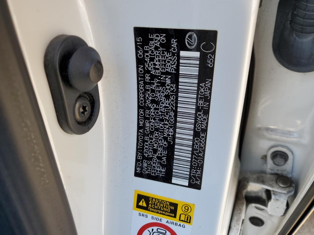 JTHBK1GG4F2205134 2015 Lexus Es 350