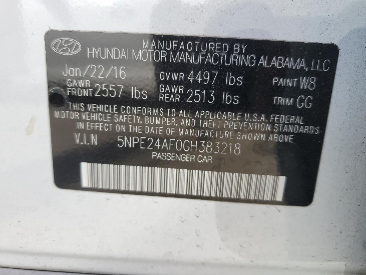 5NPE24AF0GH383218 2016 Hyundai Sonata Se