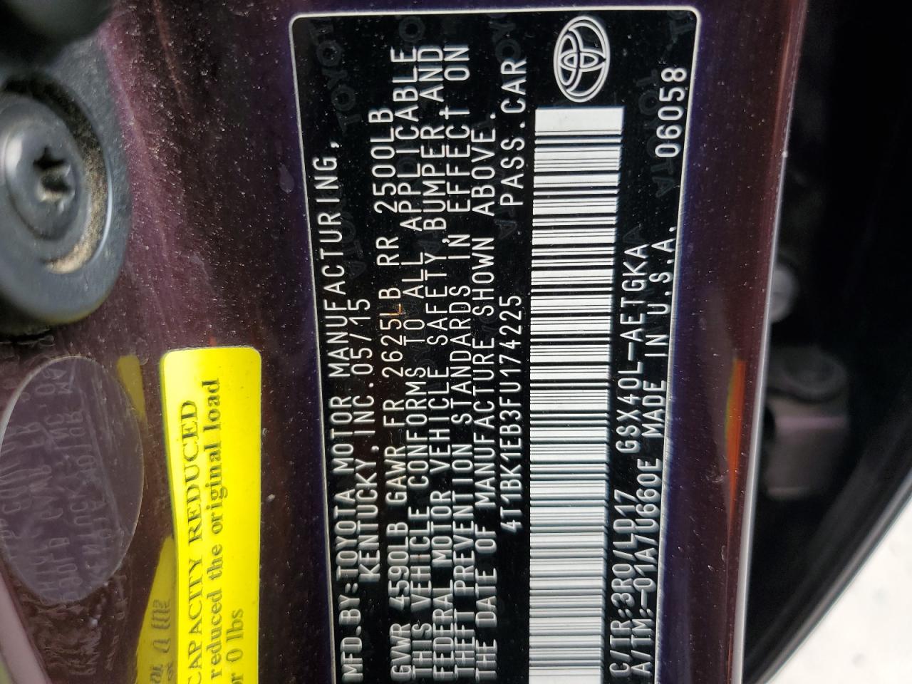 4T1BK1EB3FU174225 2015 Toyota Avalon Xle