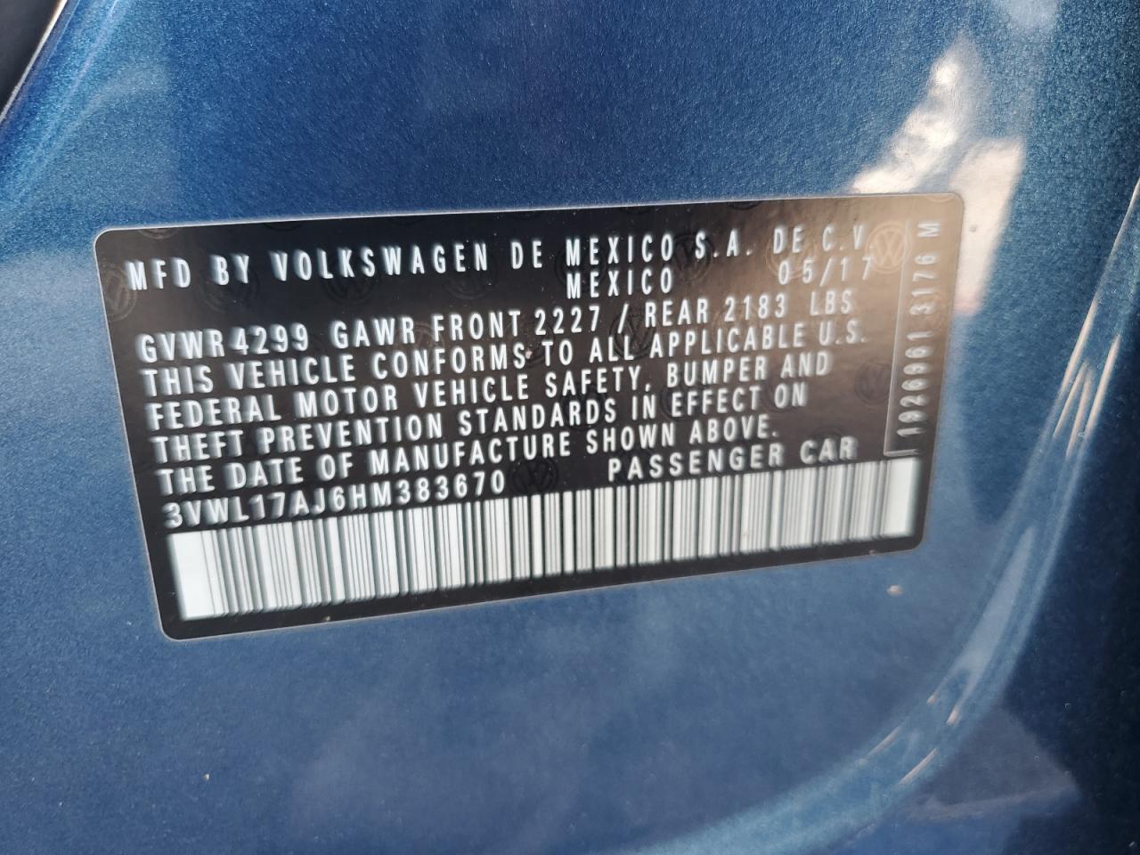 3VWL17AJ6HM383670 2017 Volkswagen Jetta Sel