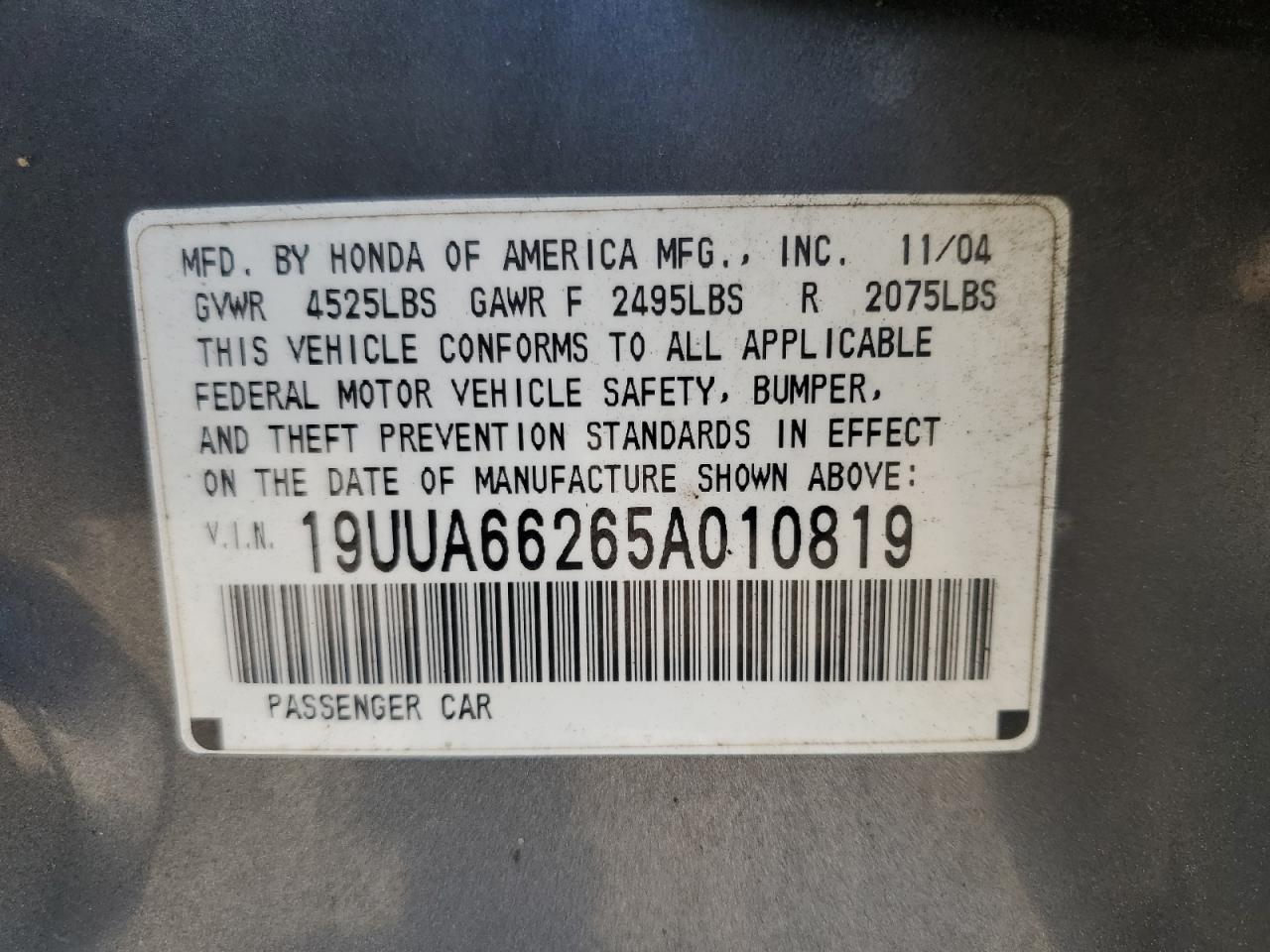 19UUA66265A010819 2005 Acura Tl