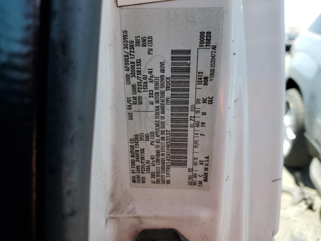 1FTRE14241HB53137 2001 Ford Econoline E150 Van