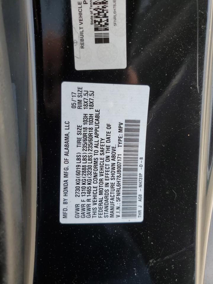 5FNRL6H78JB007171 2018 Honda Odyssey Exl