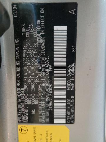 2004 Lexus Rx 330 VIN: 2T2HA31U84C026100 Lot: 59749454