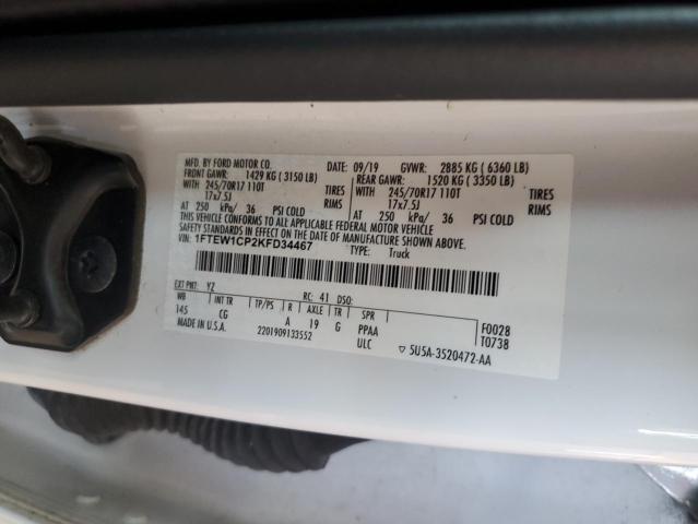 2019 Ford F150 Supercrew VIN: 1FTEW1CP2KFD34467 Lot: 58347334