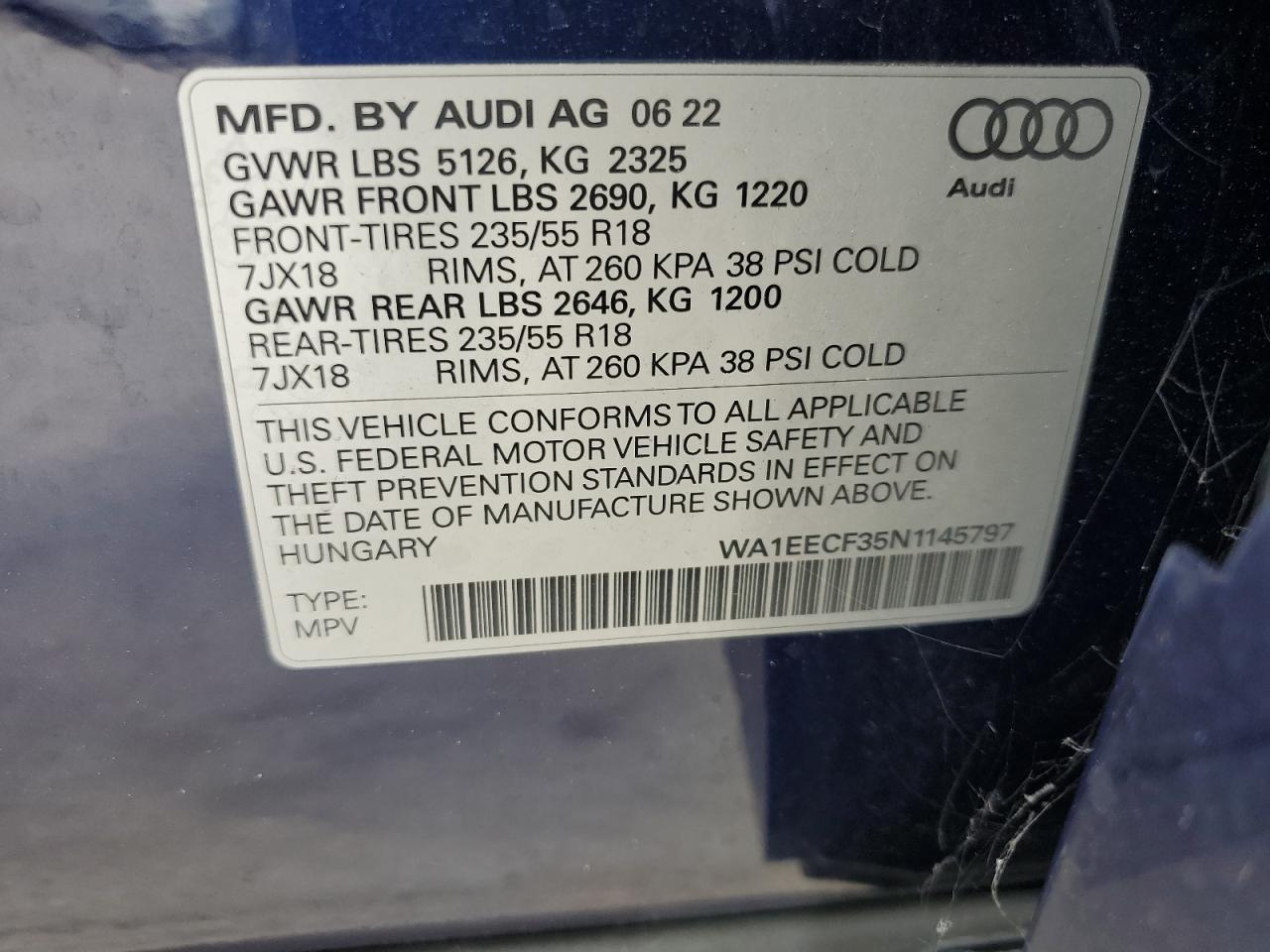 WA1EECF35N1145797 2022 Audi Q3 Premium Plus S Line 45