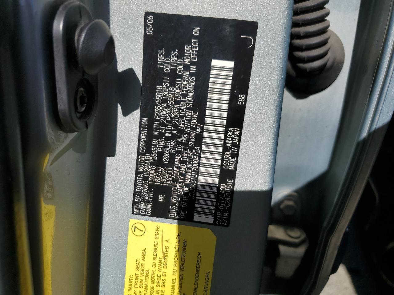 JTJGK31U170004724 2007 Lexus Rx 350