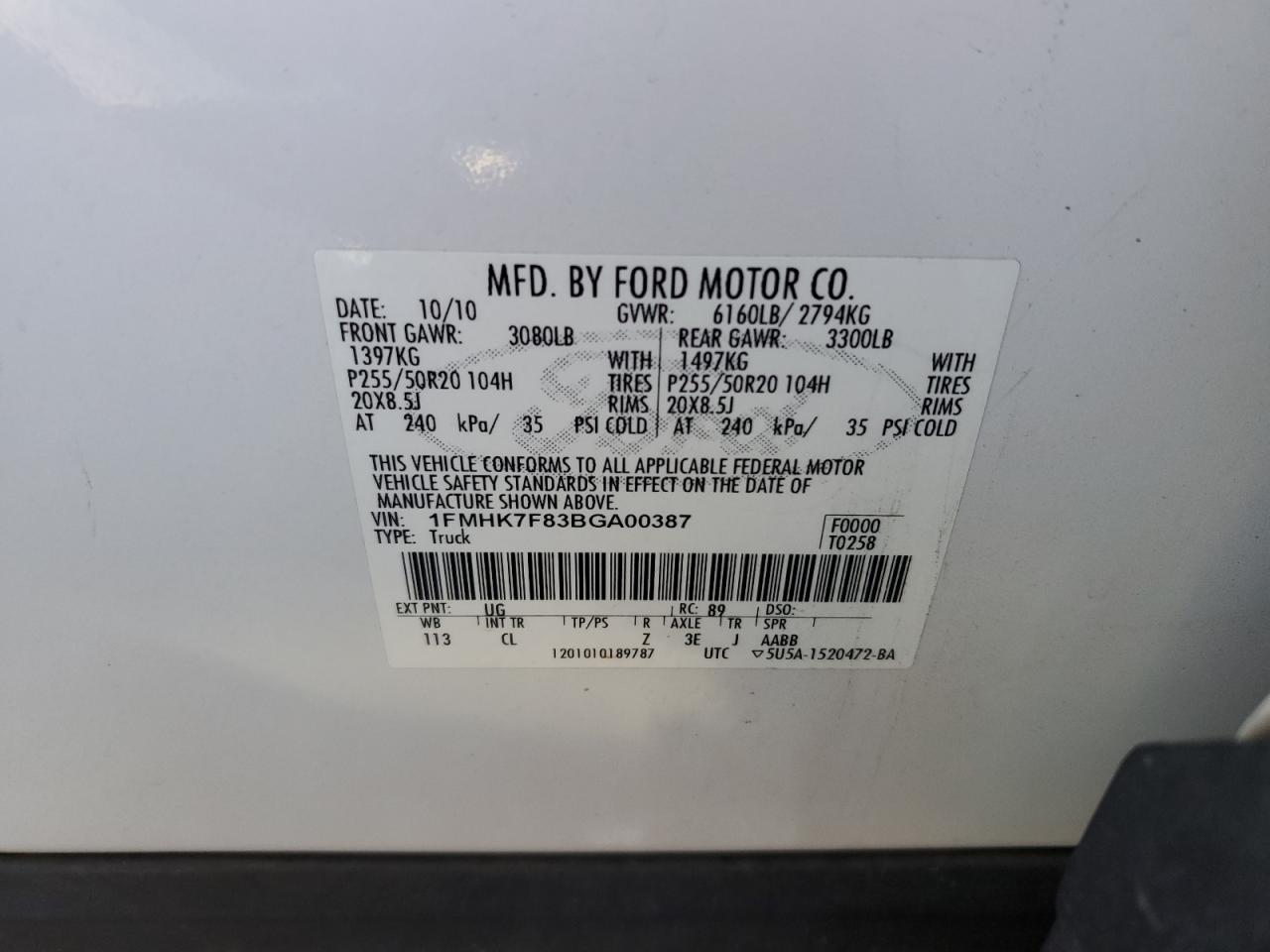 1FMHK7F83BGA00387 2011 Ford Explorer Limited