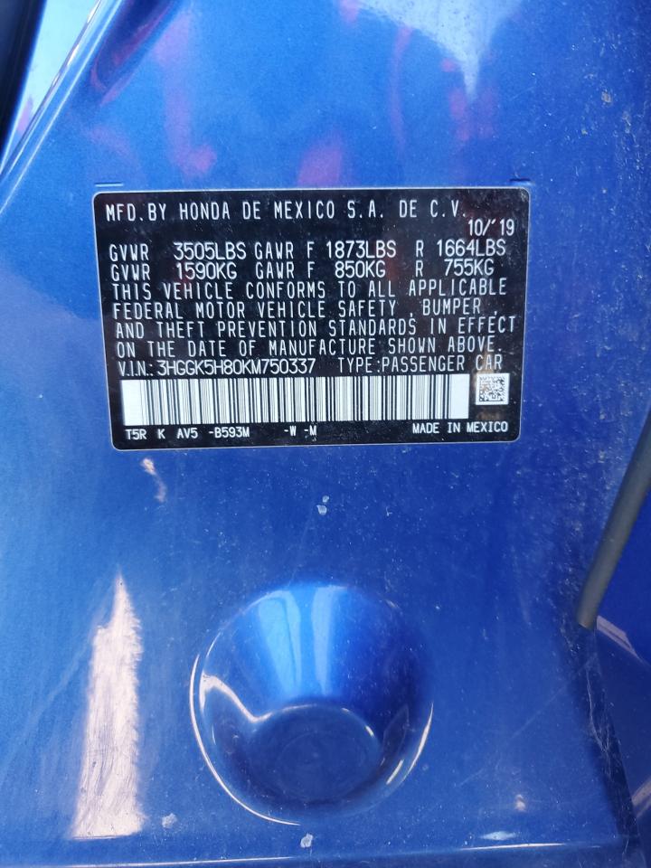 3HGGK5H80KM750337 2019 Honda Fit Ex