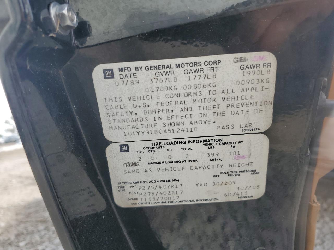 1G1YY3180K5124110 1989 Chevrolet Corvette