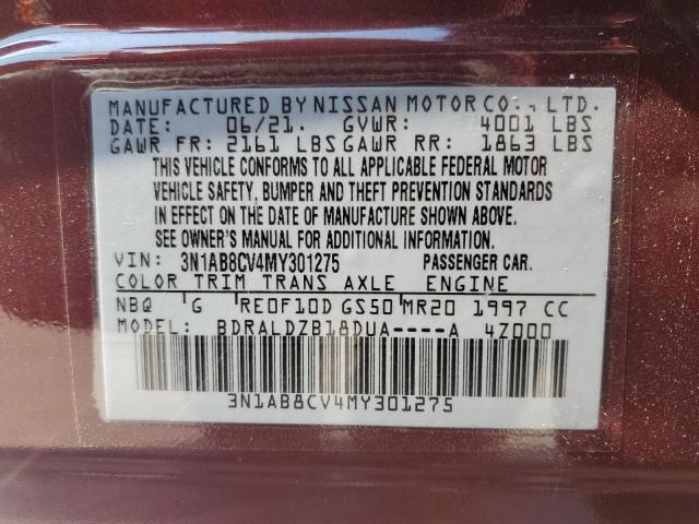 2021 Nissan Sentra Sv VIN: 3N1AB8CV4MY301275 Lot: 59014264