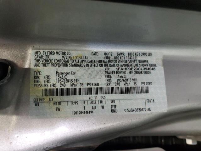 2012 Ford Focus S VIN: 1FAHP3E23CL394046 Lot: 60122574