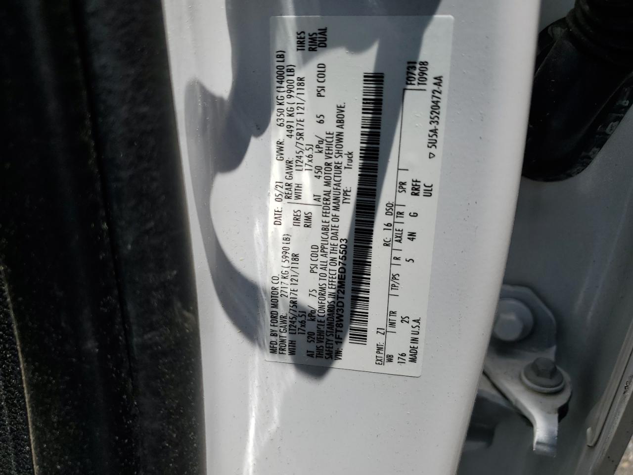 1FT8W3DT2MED75503 2021 Ford F350 Super Duty