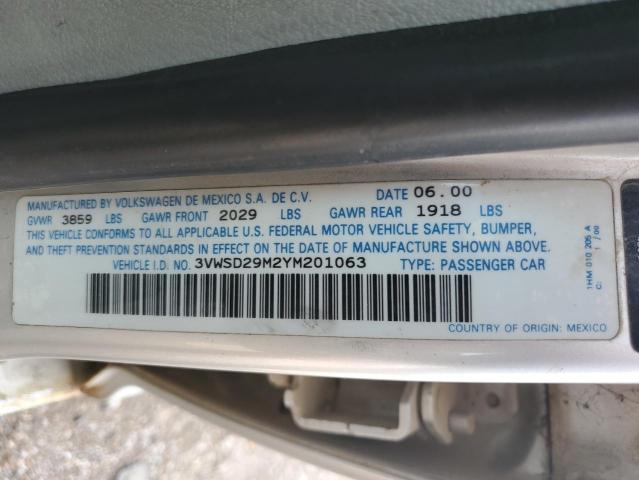 2000 Volkswagen Jetta Gls VIN: 3VWSD29M2YM201063 Lot: 59246524