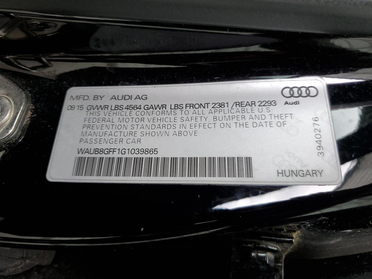 WAUB8GFF1G1039865 2016 Audi A3 Premium