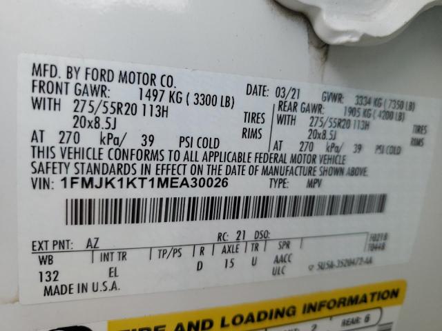 2021 Ford Expedition Max Limited VIN: 1FMJK1KT1MEA30026 Lot: 60654494