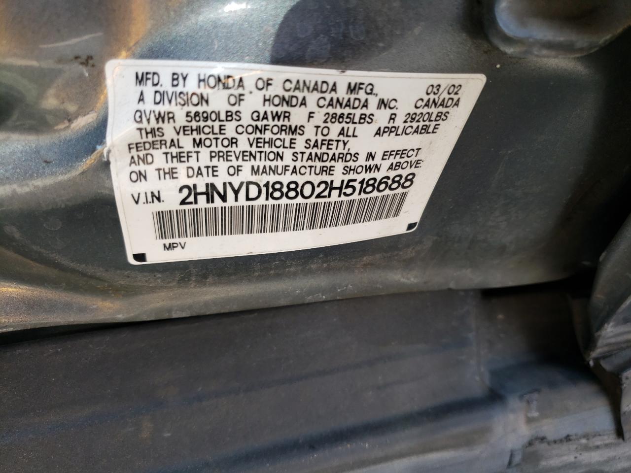 2HNYD18802H518688 2002 Acura Mdx Touring