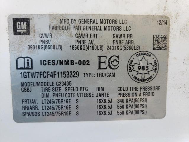 2015 GMC Savana G2500 VIN: 1GTW7FCF4F1153329 Lot: 61087884