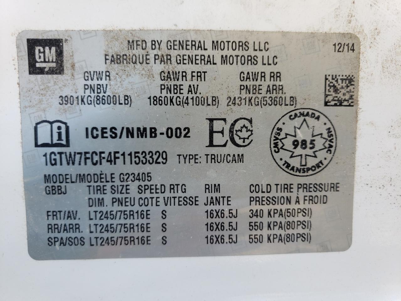 1GTW7FCF4F1153329 2015 GMC Savana G2500