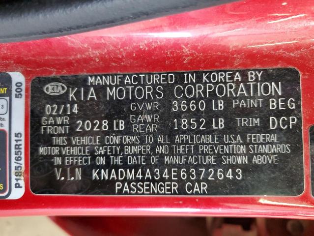 2014 Kia Rio Lx VIN: KNADM4A34E6372643 Lot: 57726324