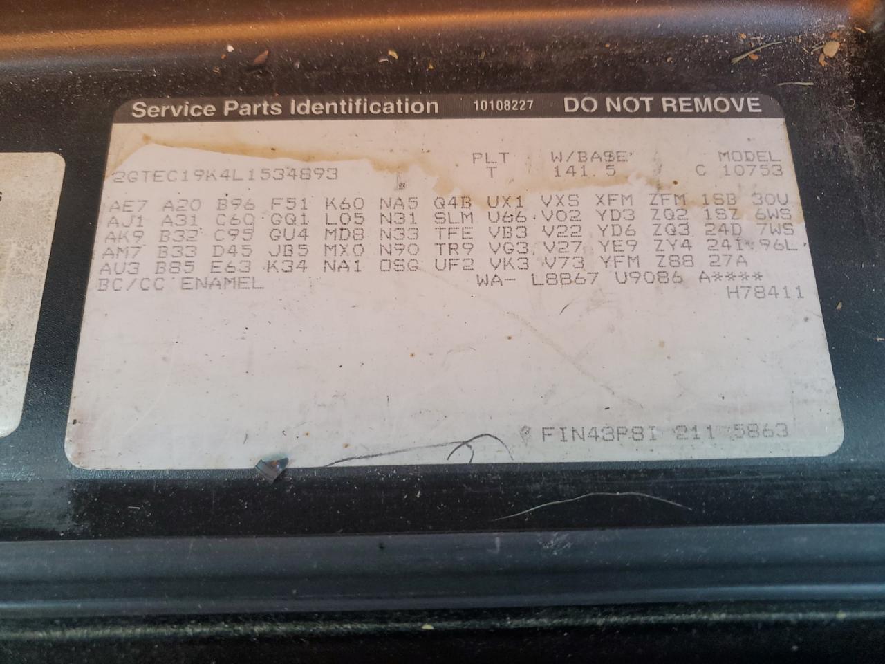 2GTEC19K4L1534893 1990 GMC Sierra C1500