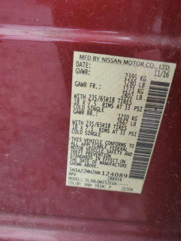 2017 Nissan Murano S VIN: 5N1AZ2MH2HN124089 Lot: 59958814