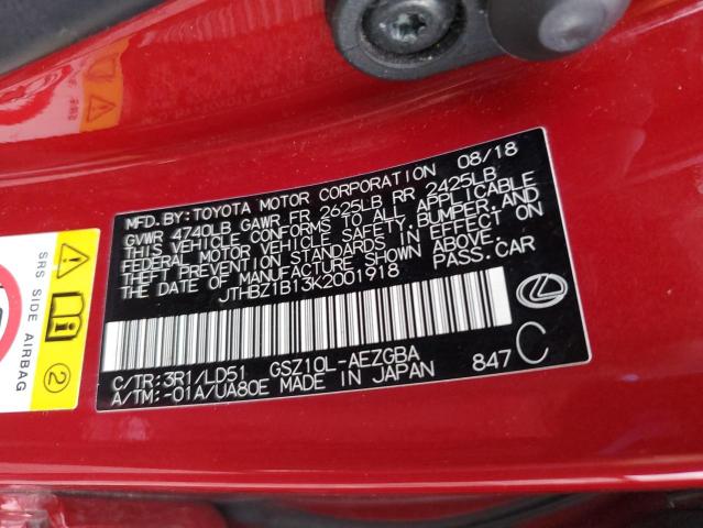 2019 Lexus Es 350 VIN: JTHBZ1B13K2001918 Lot: 59996884