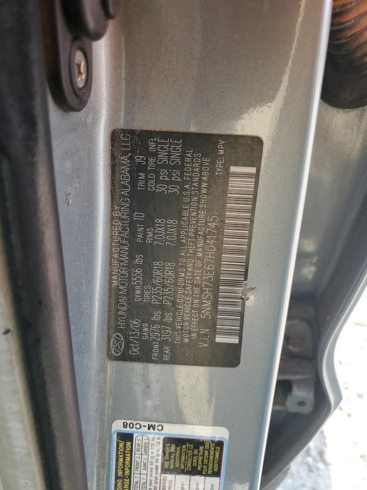 5NMSH73E67H041745 2007 Hyundai Santa Fe Se