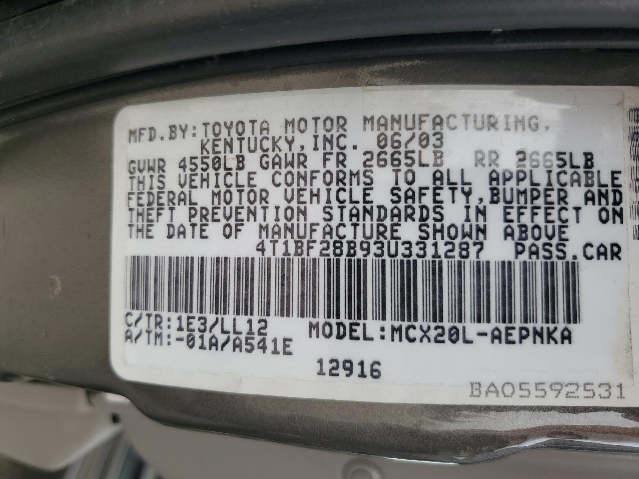 4T1BF28B93U331287 2003 Toyota Avalon Xl